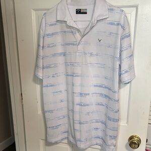 Callaway White Polo with Light Blue Striped Pattern